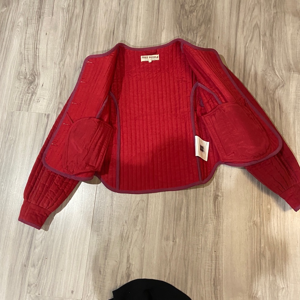 Free People Natalia Women's Red Quilted Jacket - Picture 3 of 4